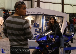 Trying one on for size at the 2007 Cycle World International Motorcycle Show in San Mateo - Yamaha R1